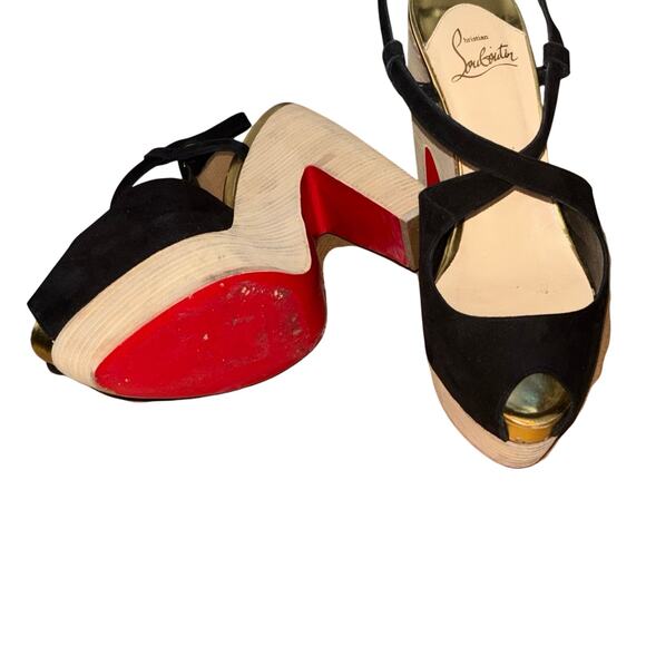 Christian Louboutin Rozeppa suede open toe heels red bottom size 37.5 - Picture 3 of 12